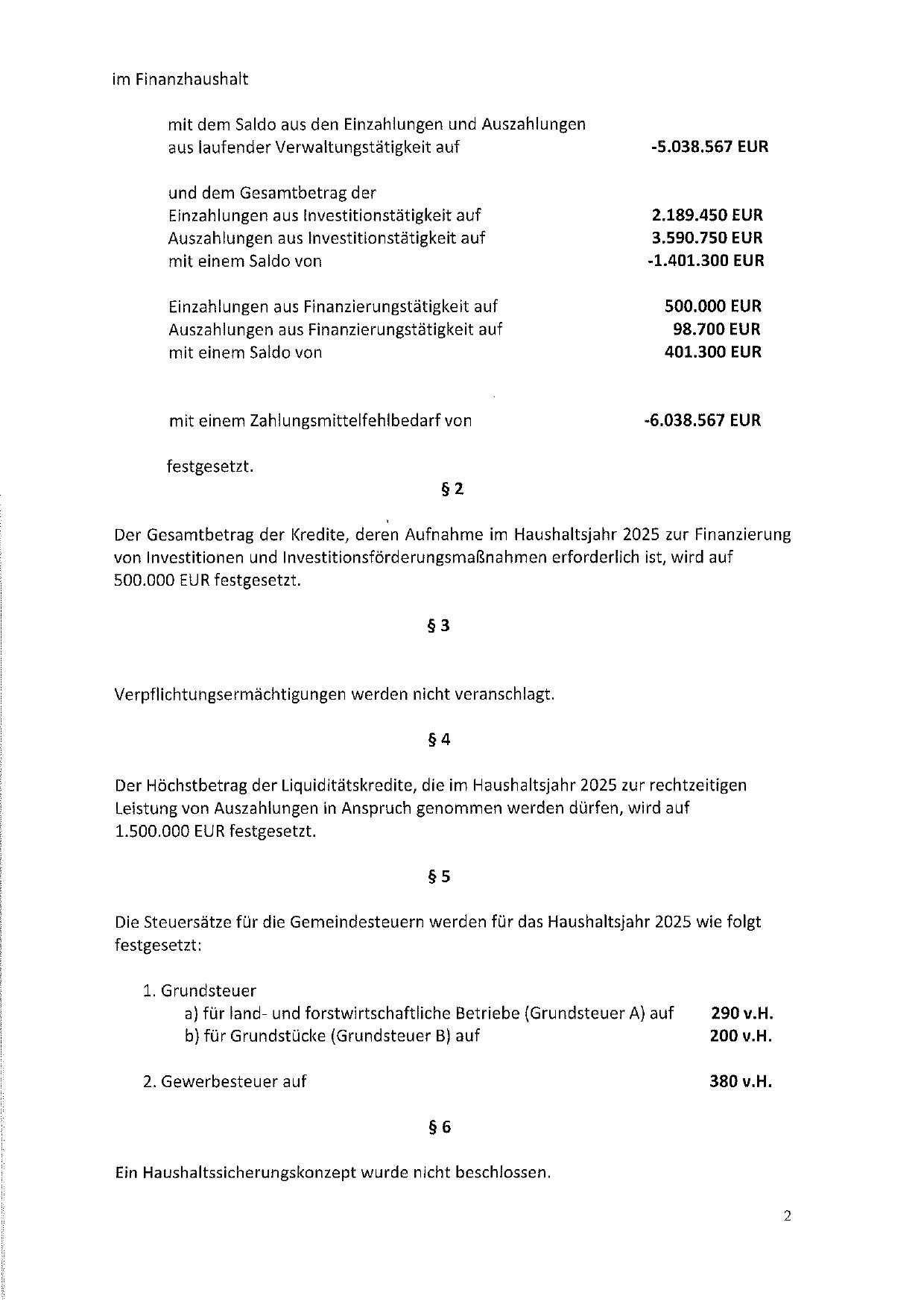 2.Bekanntmachung Haushaltssatzung 2025